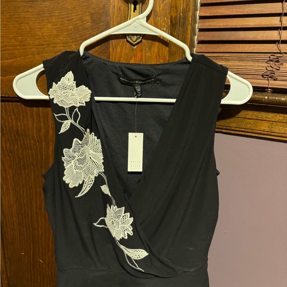 White House Black Market Black and White Floral Top